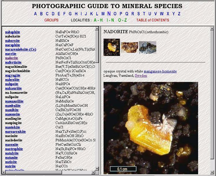 selecting mineral from alphabetical list